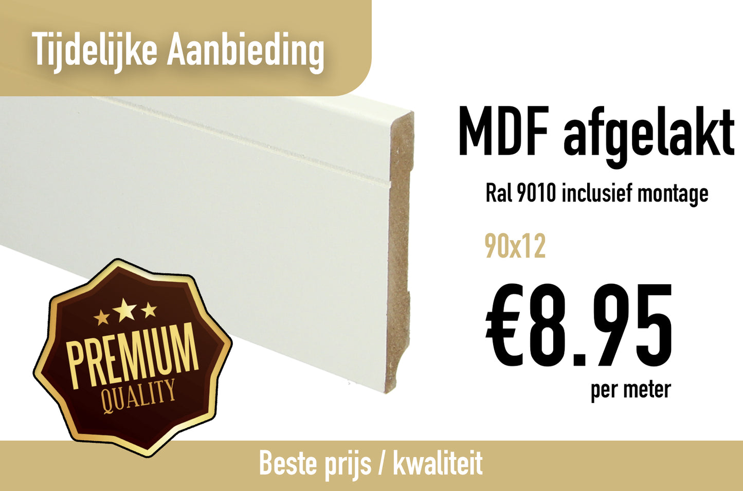 Aanbieding moderne plint 90x12 ral9010 incl. GRATIS montage per strekkende meter